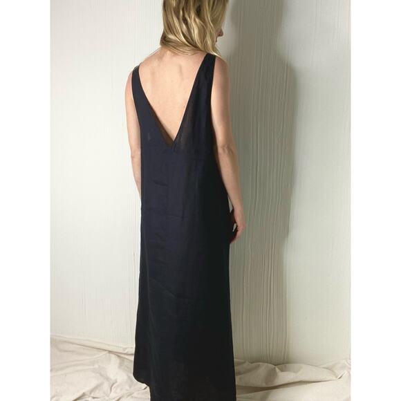 REFORMATION Black Linen V Neck Plunge Back Slit Maxi Dress US XS/S - Picture 3 of 9